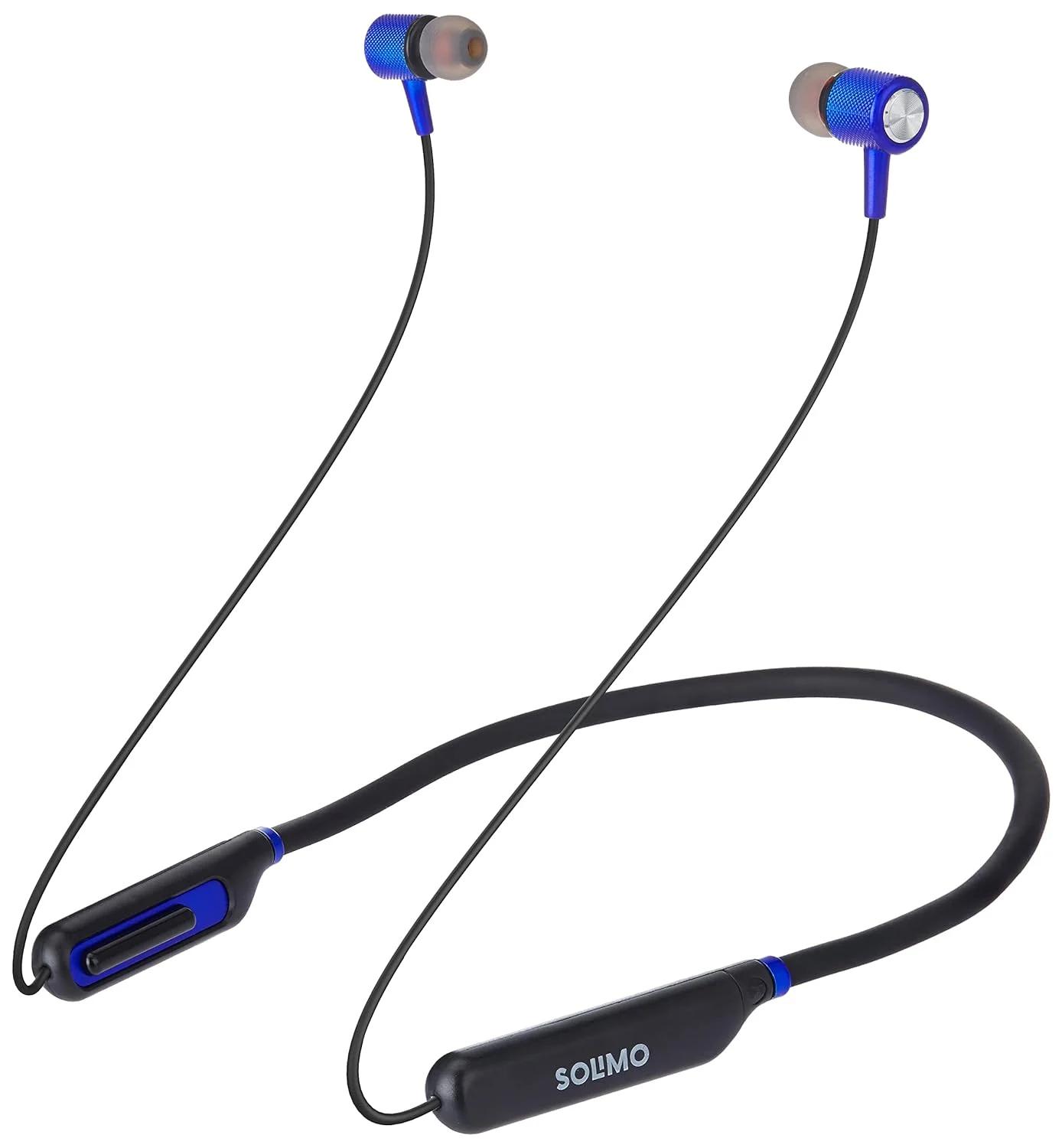 Solimo Wireless 5.0 Bluetooth Neckband Earphones Blue Black, photo 2