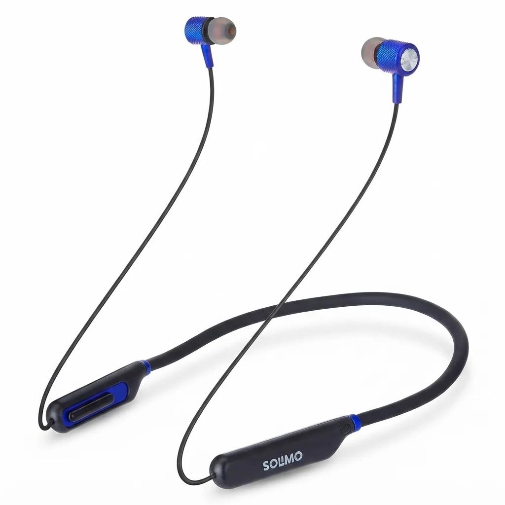 Solimo Wireless 5.0 Bluetooth Neckband Earphones Blue Black