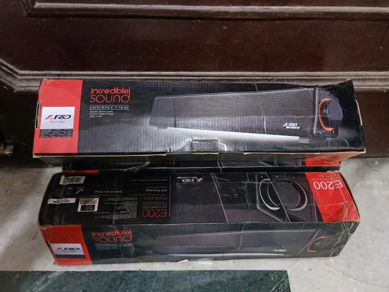 F&D E200 3W 2.0 Channel Wired Soundbar in use