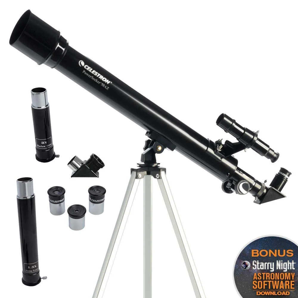 Celestron PowerSeeker 50 AZ Refractor Telescope in use